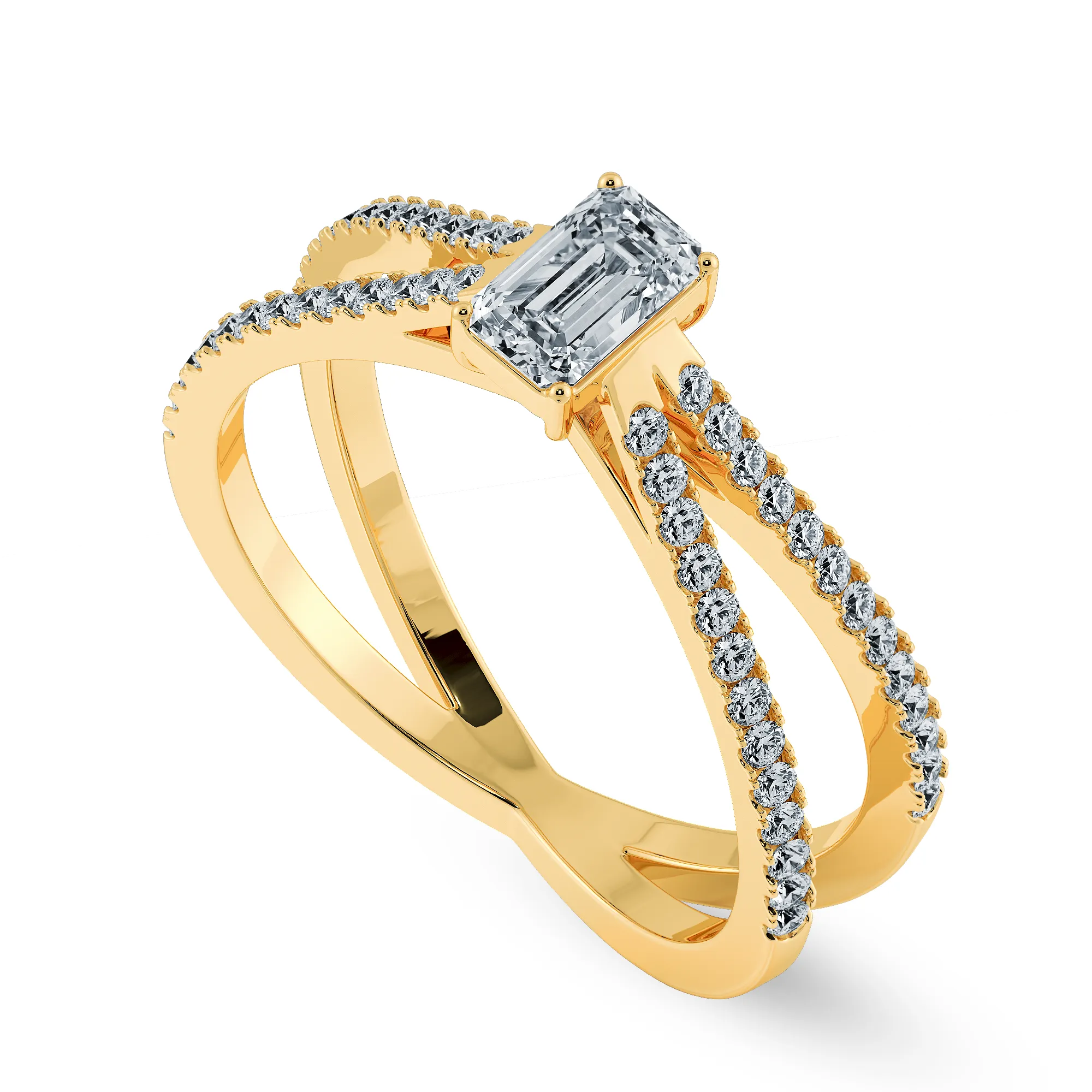 0.70cts. Emerald Cut Solitaire Diamond Split Shank 18K Yellow Gold Ring JL AU 1172Y-B