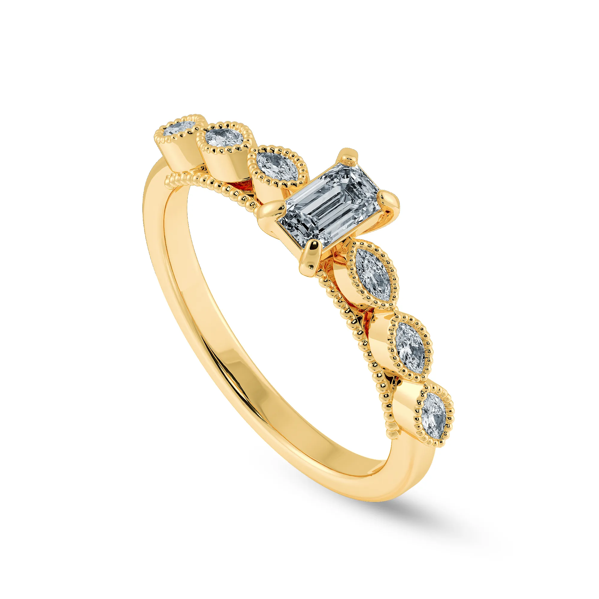 0.70cts. Emerald Cut Solitaire with Marquise Cut Diamond Accents 18K Yellow Gold Ring JL AU 2015Y-B