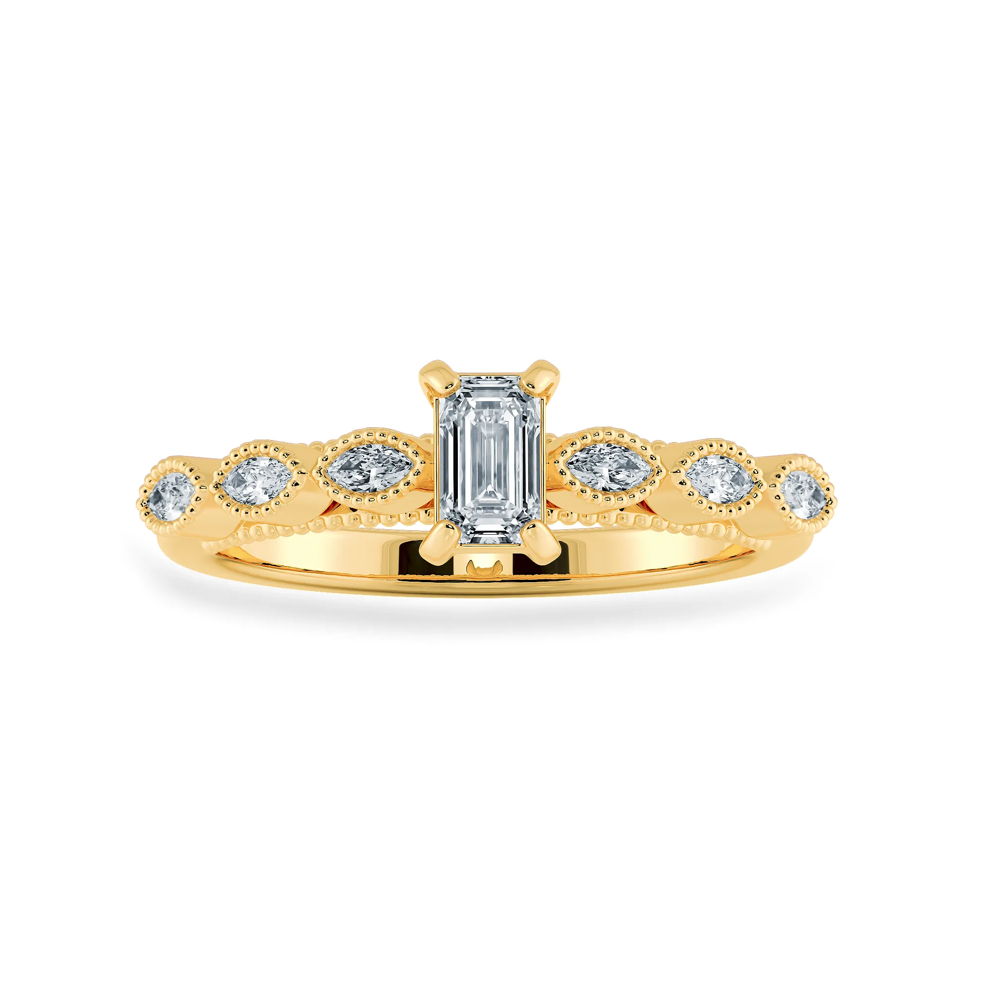 0.70cts. Emerald Cut Solitaire with Marquise Cut Diamond Accents 18K Yellow Gold Ring JL AU 2015Y-B