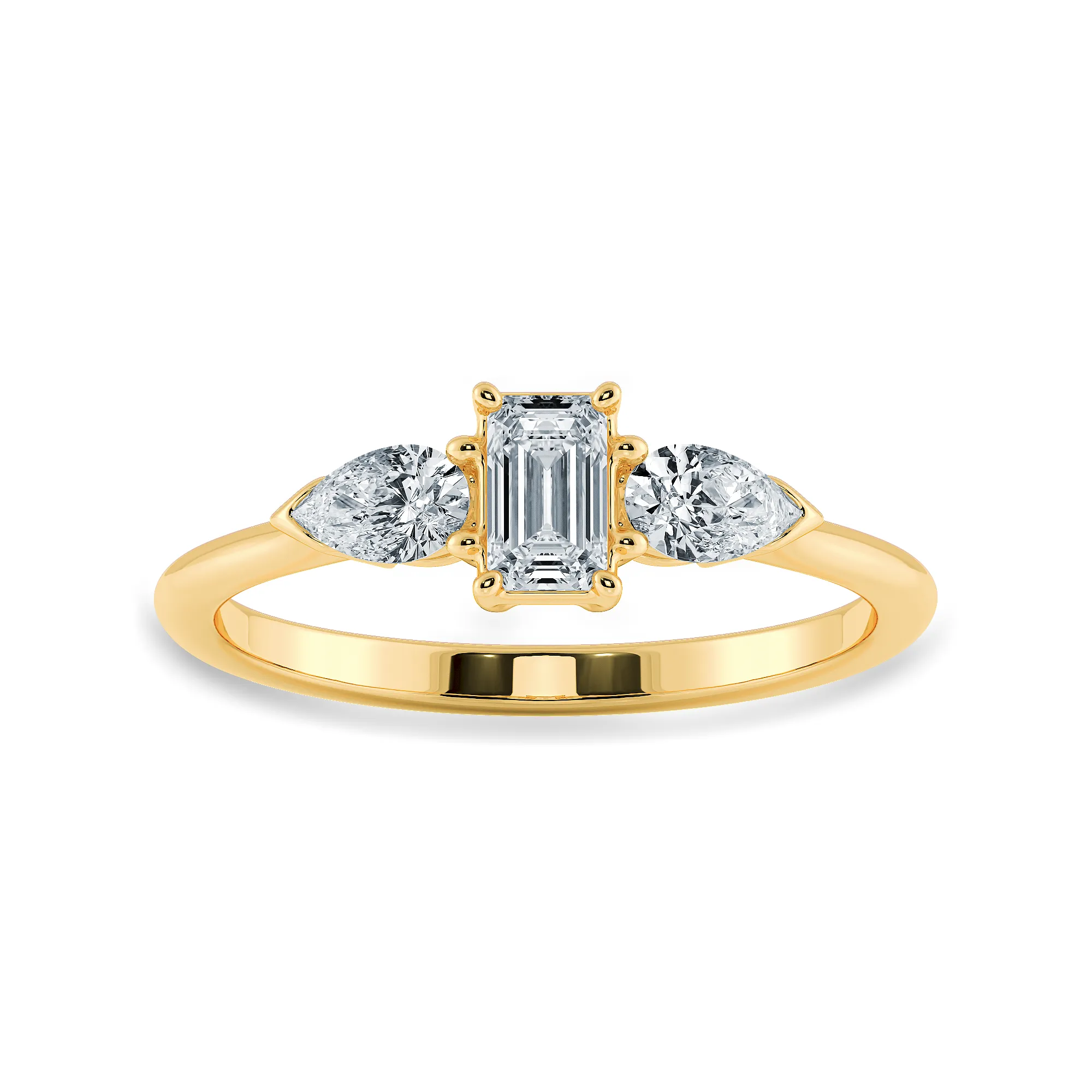 0.70cts. Emerald Cut Solitaire with Pear Cut Diamond Accents 18K Yellow Gold Ring JL AU 1204Y-B