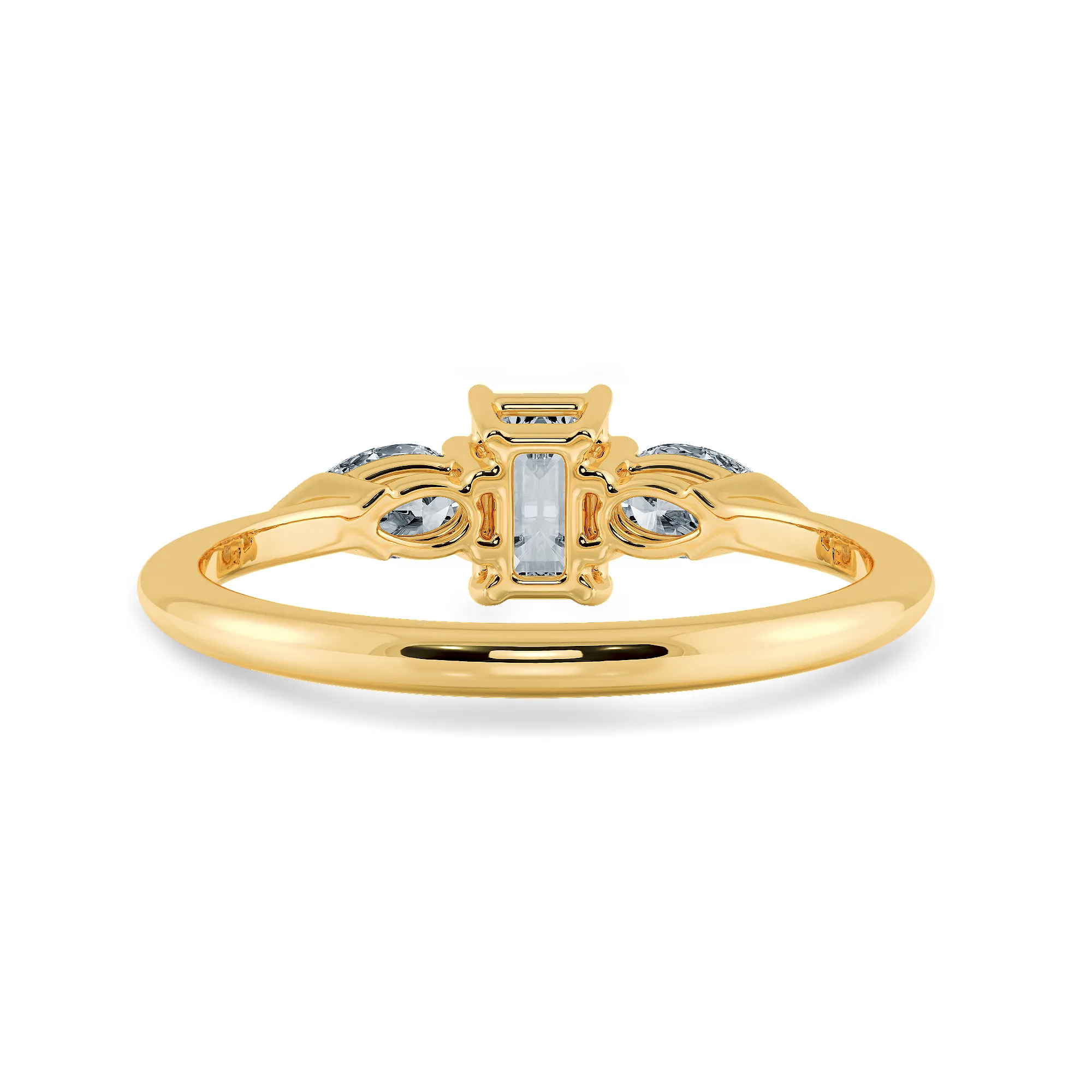 0.70cts. Emerald Cut Solitaire with Pear Cut Diamond Accents 18K Yellow Gold Ring JL AU 1204Y-B