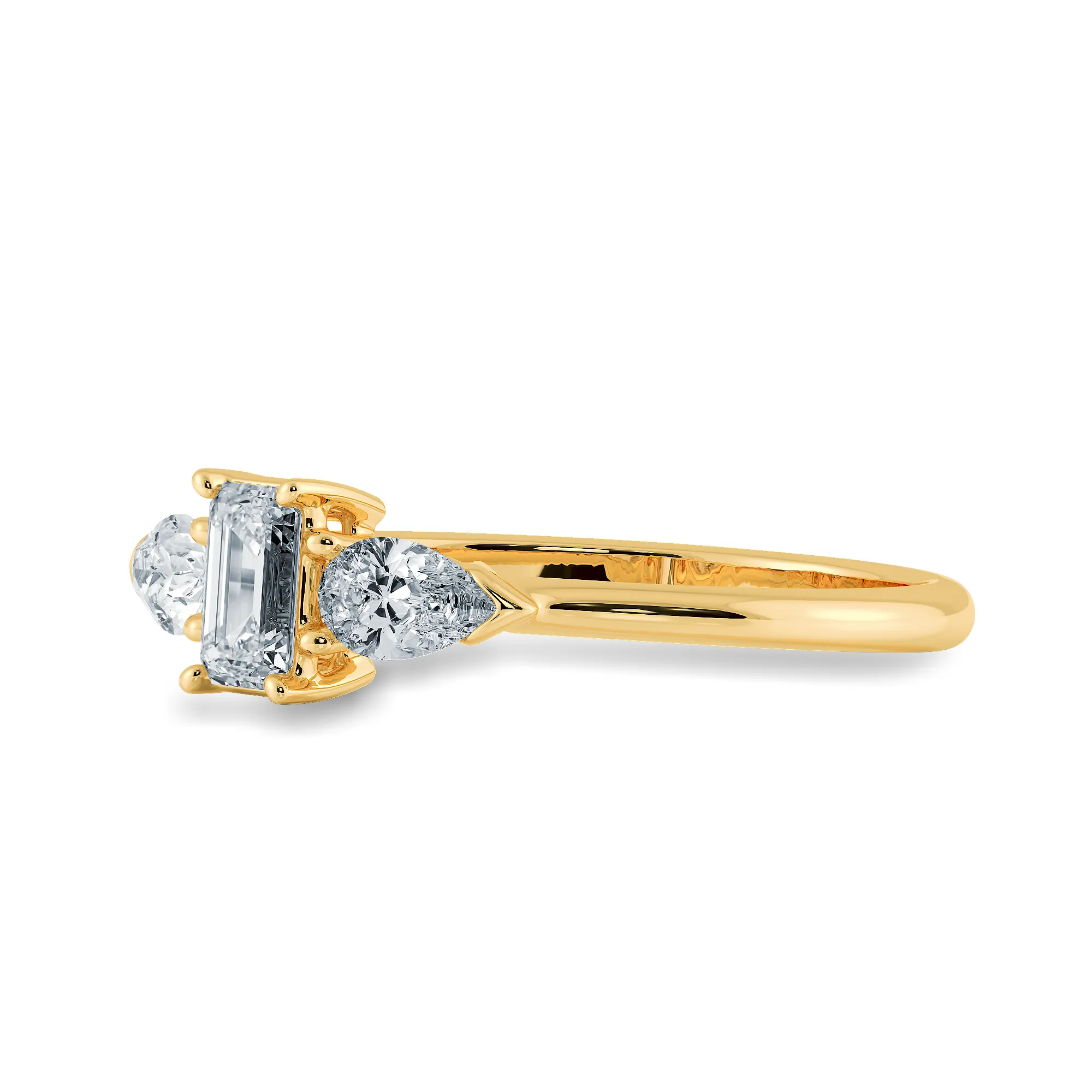 0.70cts. Emerald Cut Solitaire with Pear Cut Diamond Accents 18K Yellow Gold Ring JL AU 1204Y-B
