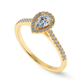 0.70cts. Pear Cut Solitaire Halo Diamond Shank 18K Yellow Gold Ring JL AU 1200Y-B