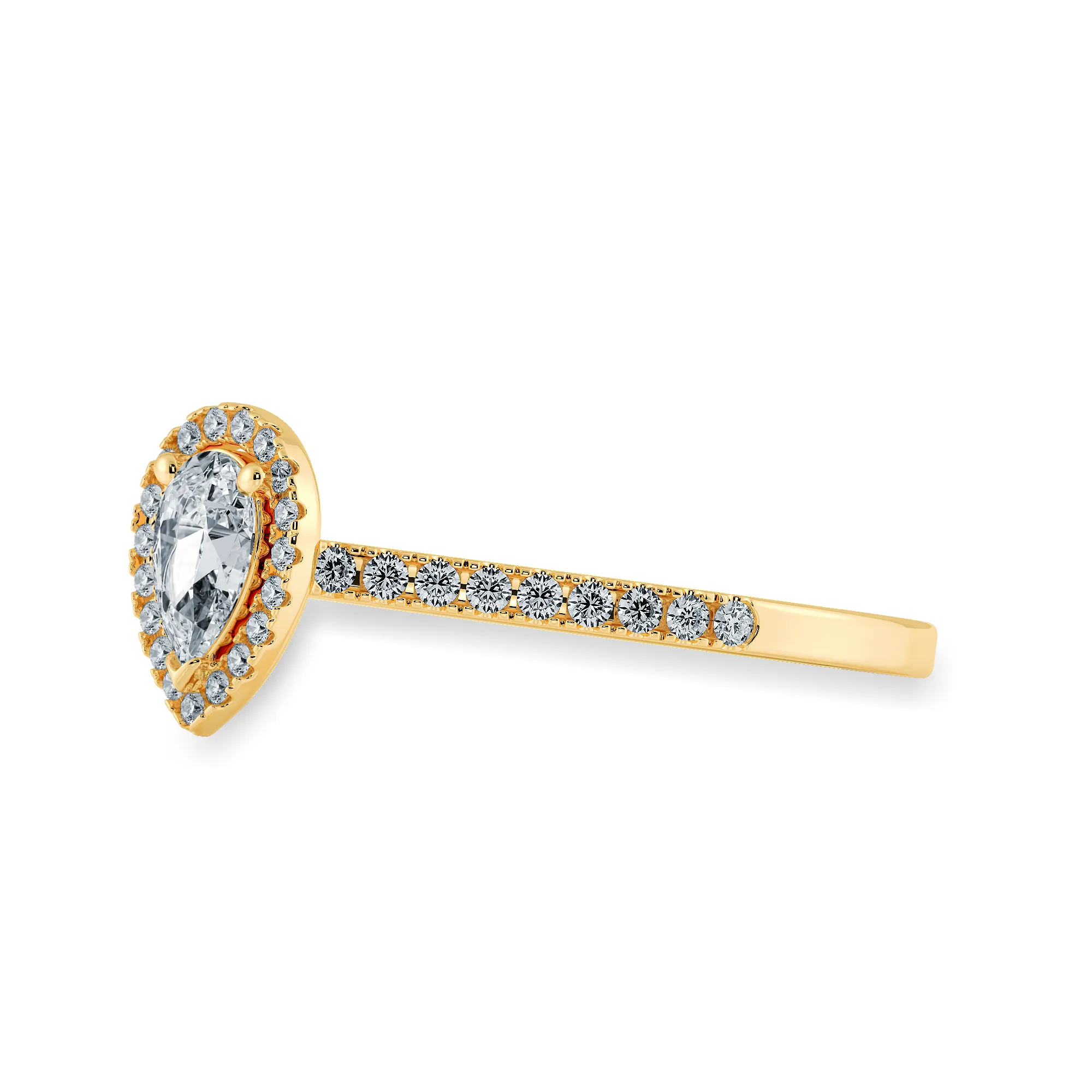 0.70cts. Pear Cut Solitaire Halo Diamond Shank 18K Yellow Gold Ring JL AU 1200Y-B