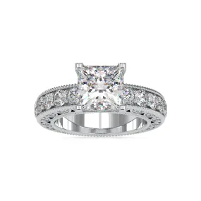 0.70cts. Princess Cut Solitaire Platinum Diamond Shank Engagement Ring JL PT 0099-A