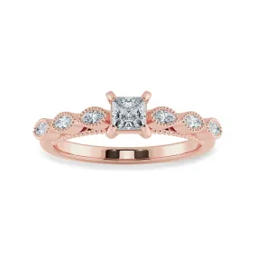 0.70cts. Princess Cut Solitaire with Marquise Diamond Accents 18K Rose Gold Ring JL AU 2012R-B