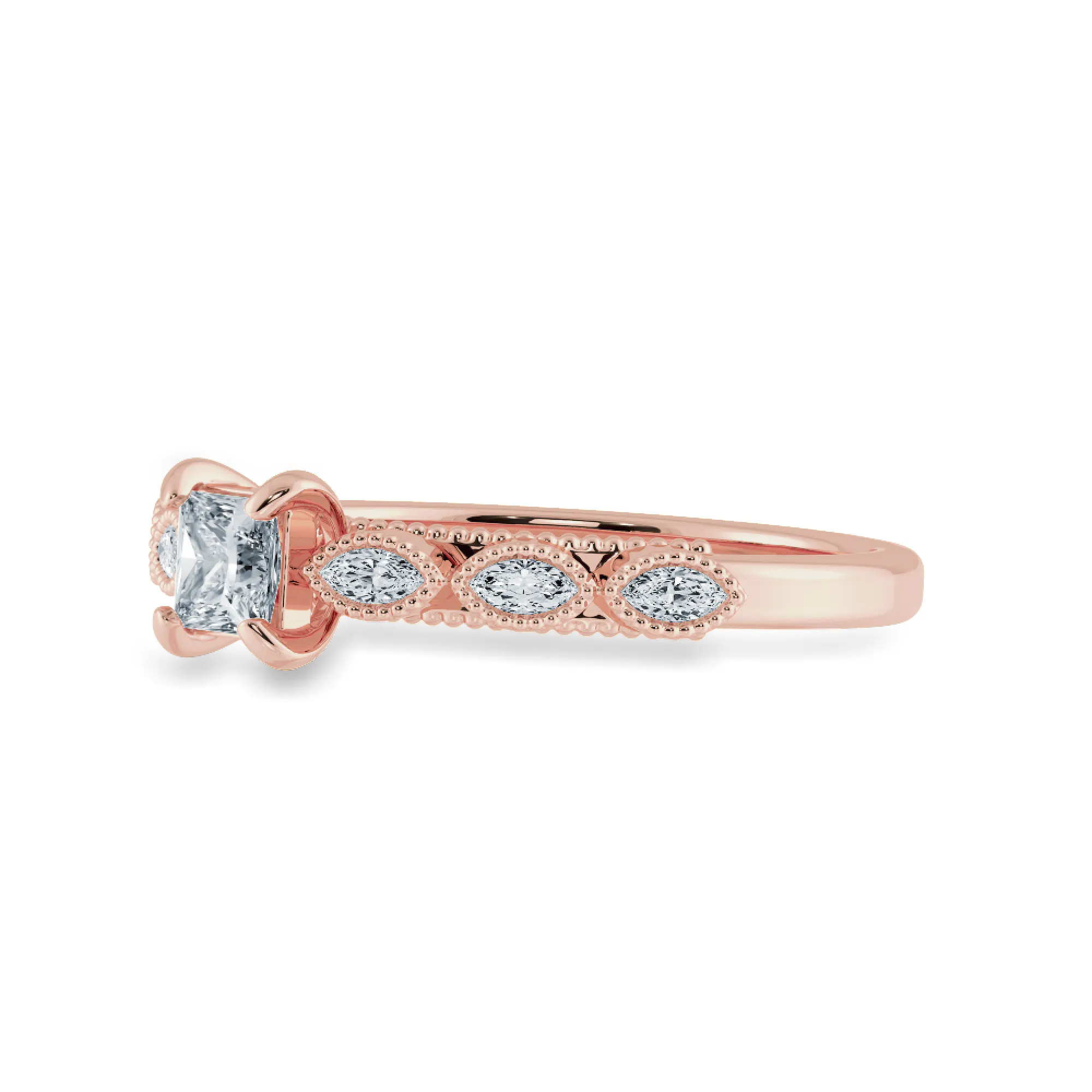0.70cts. Princess Cut Solitaire with Marquise Diamond Accents 18K Rose Gold Ring JL AU 2012R-B