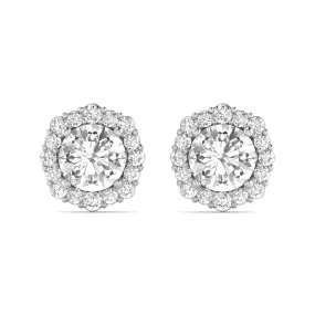 1 1/5 Carat Tw Floral Halo Diamond Stud Earrings 14K White Gold