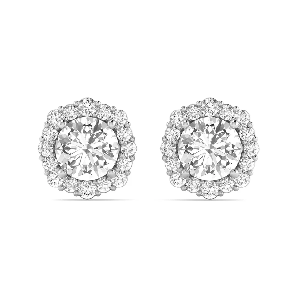 1 1/5 Carat Tw Floral Halo Diamond Stud Earrings 14K White Gold