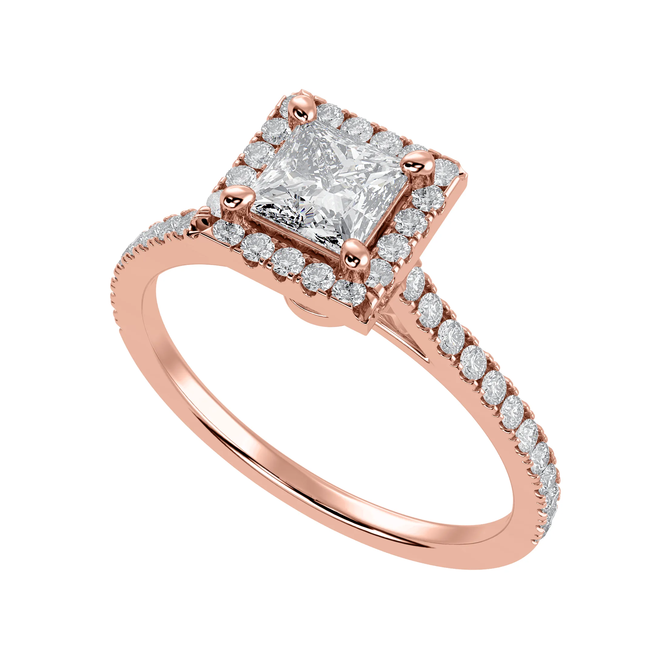 1-Carat Princess Cut Solitaire Halo Diamond Shank 18K Rose Gold Ring JL AU 1293R-C