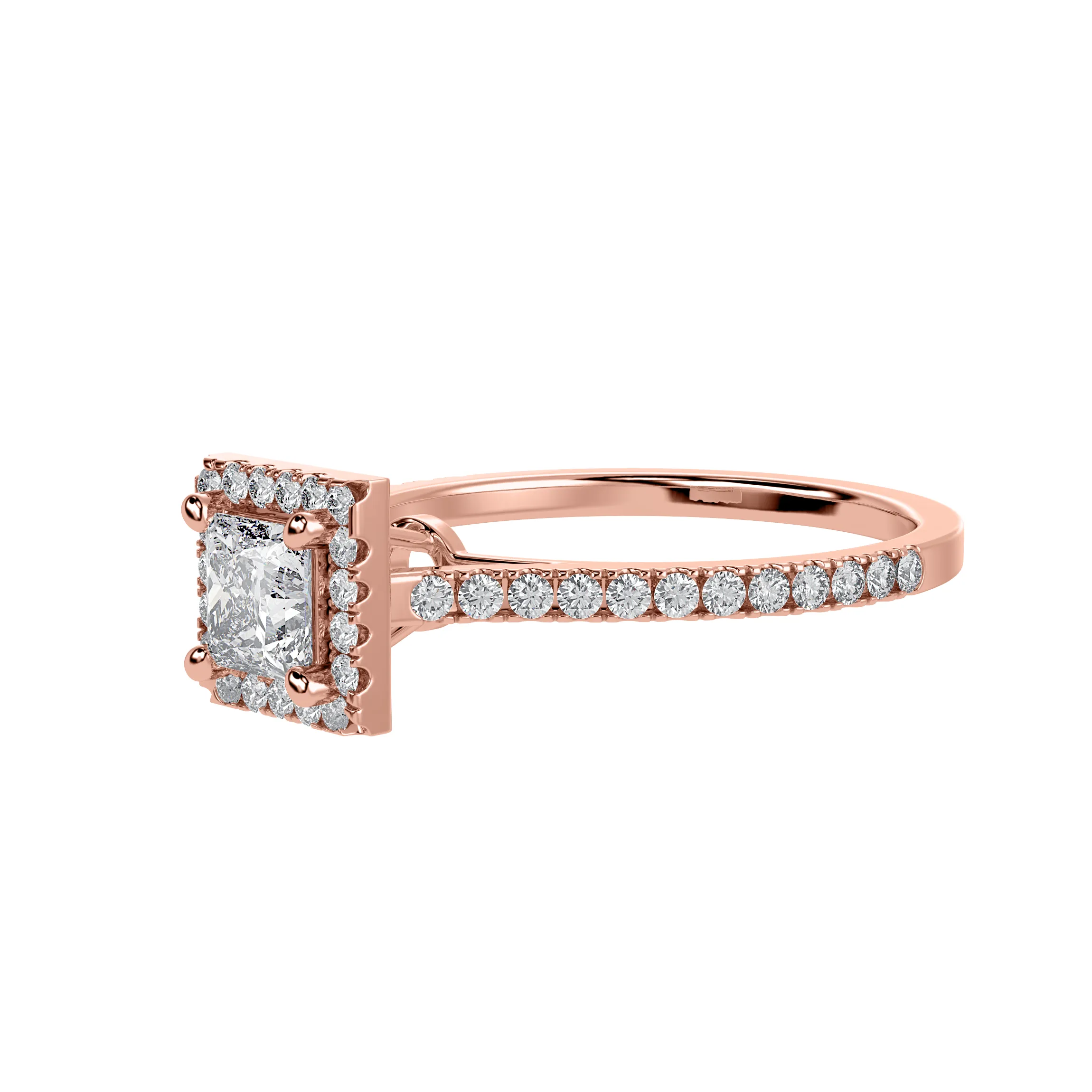1-Carat Princess Cut Solitaire Halo Diamond Shank 18K Rose Gold Ring JL AU 1293R-C