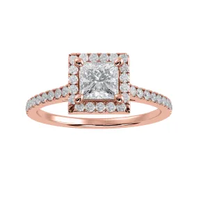 1-Carat Princess Cut Solitaire Halo Diamond Shank 18K Rose Gold Ring JL AU 1293R-C