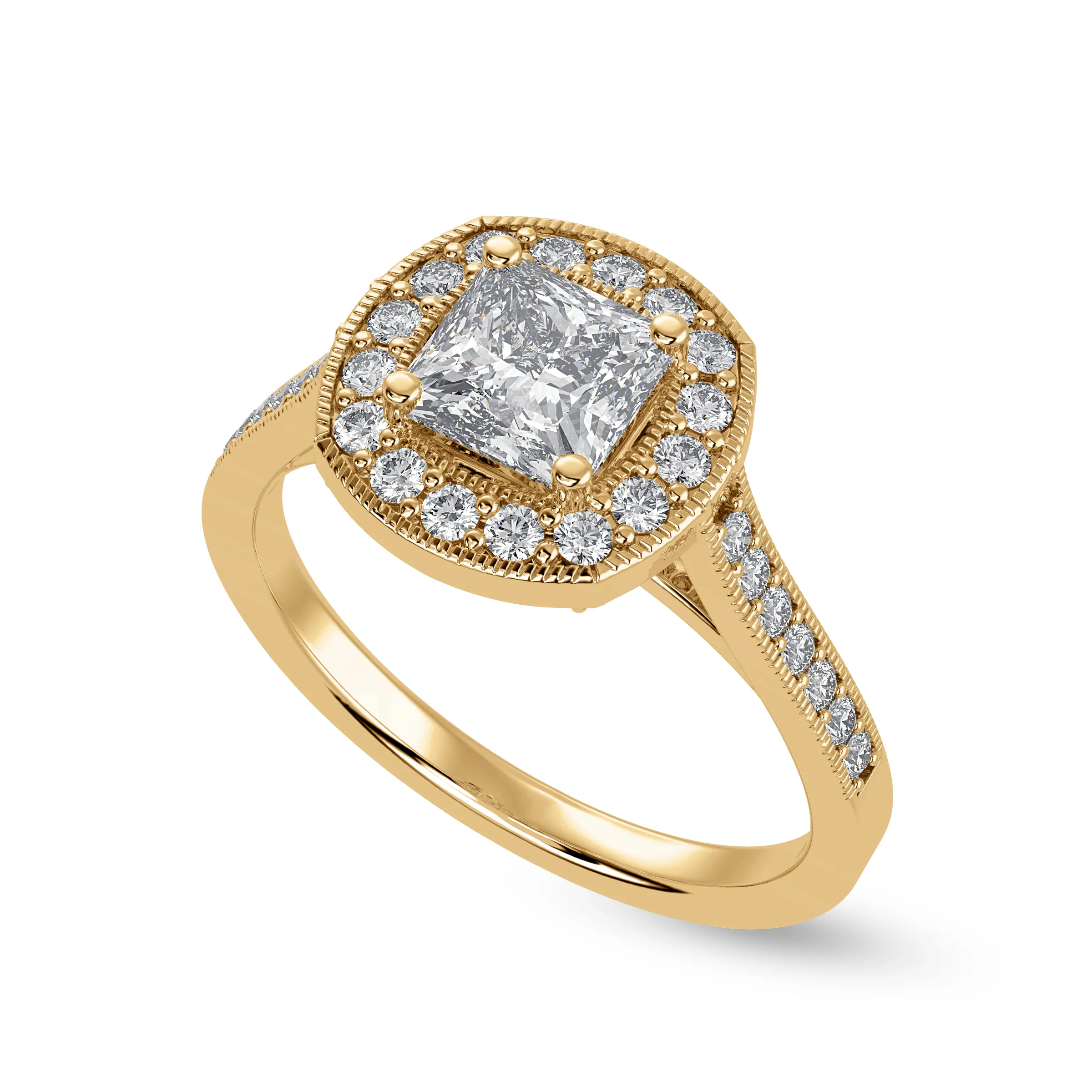 1-Carat Princess Cut Solitaire Halo Diamond Shank 18K Yellow Gold Ring JL AU 1331Y-C
