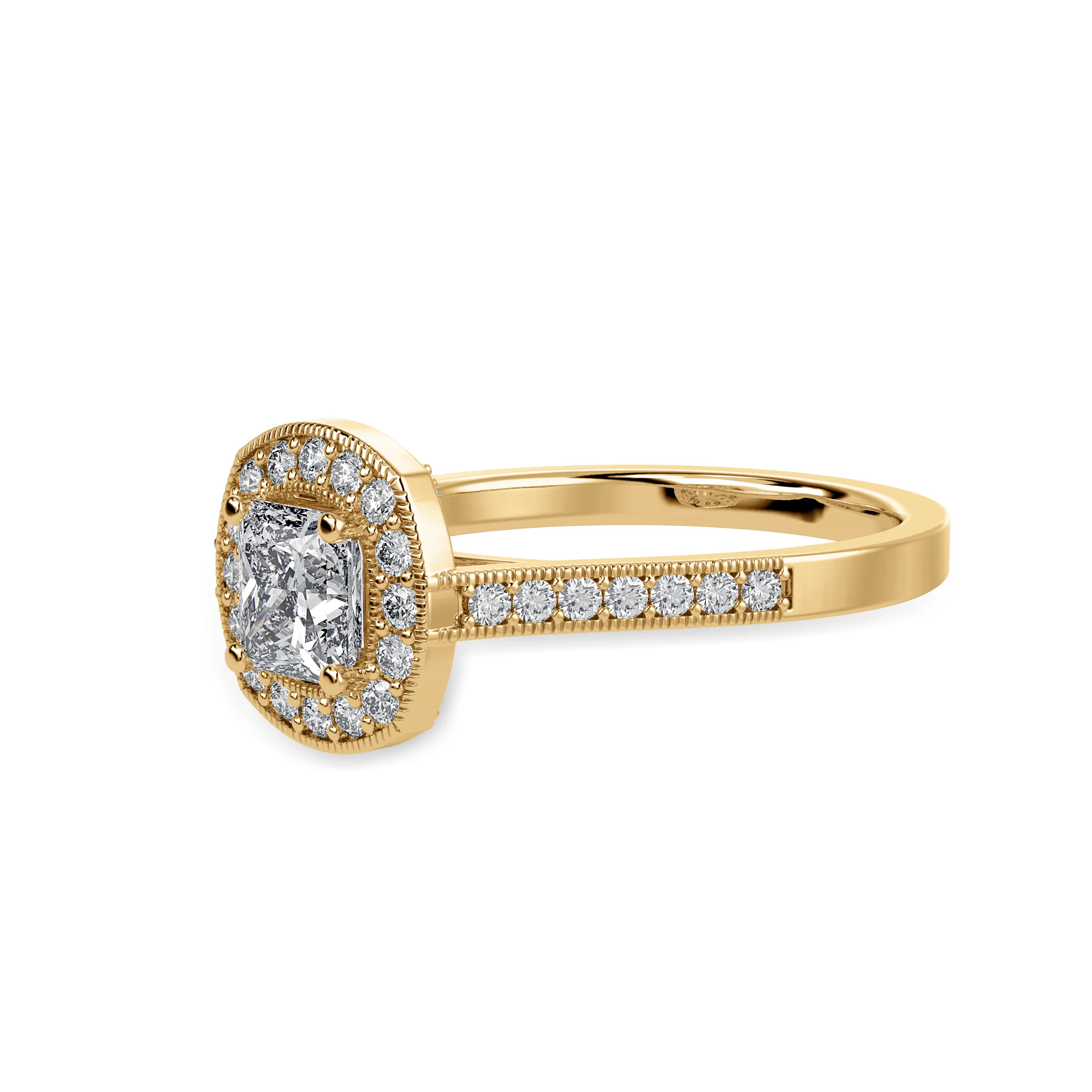 1-Carat Princess Cut Solitaire Halo Diamond Shank 18K Yellow Gold Ring JL AU 1331Y-C