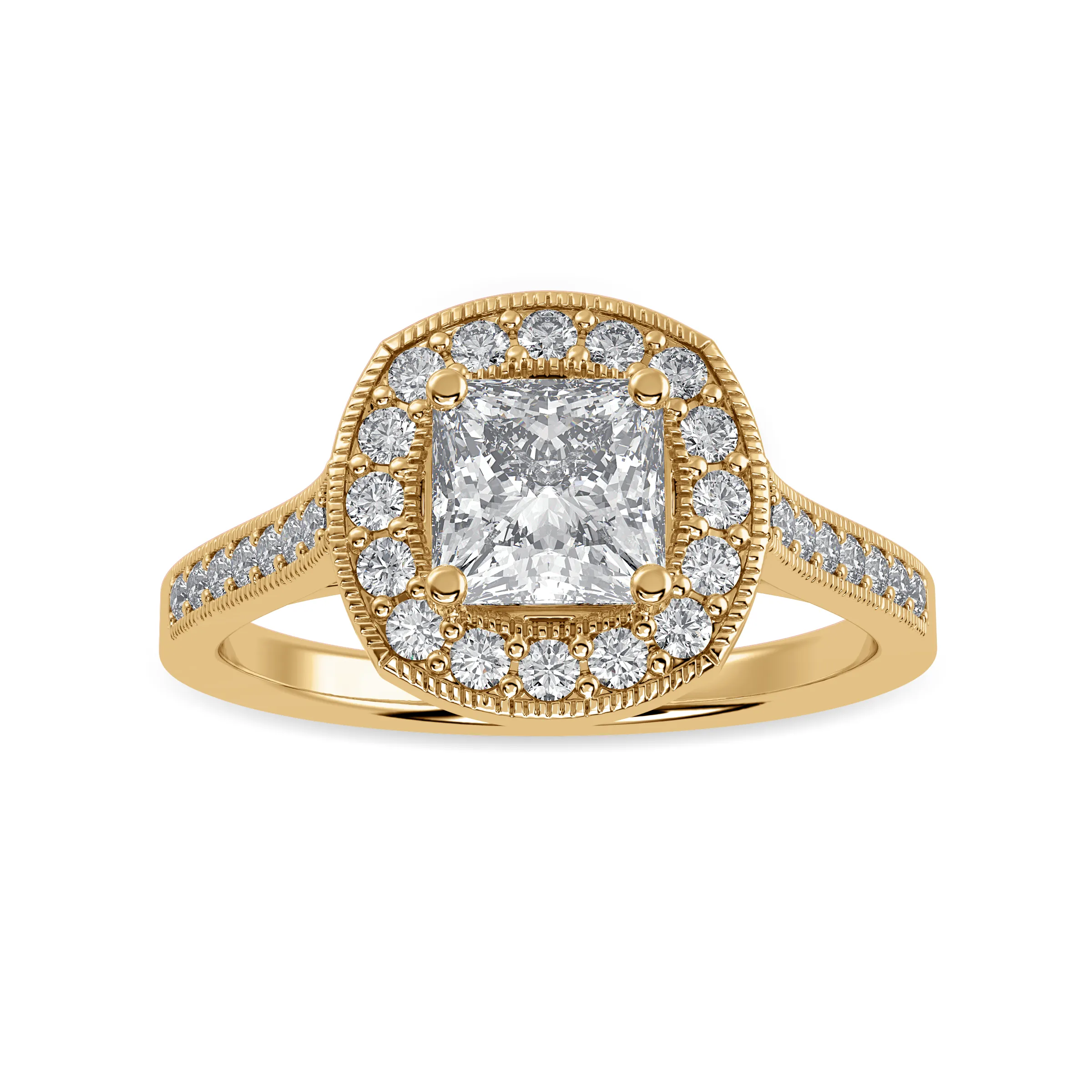 1-Carat Princess Cut Solitaire Halo Diamond Shank 18K Yellow Gold Ring JL AU 1331Y-C