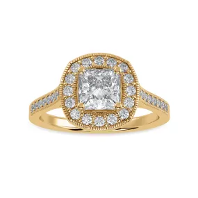1-Carat Princess Cut Solitaire Halo Diamond Shank 18K Yellow Gold Ring JL AU 1331Y-C