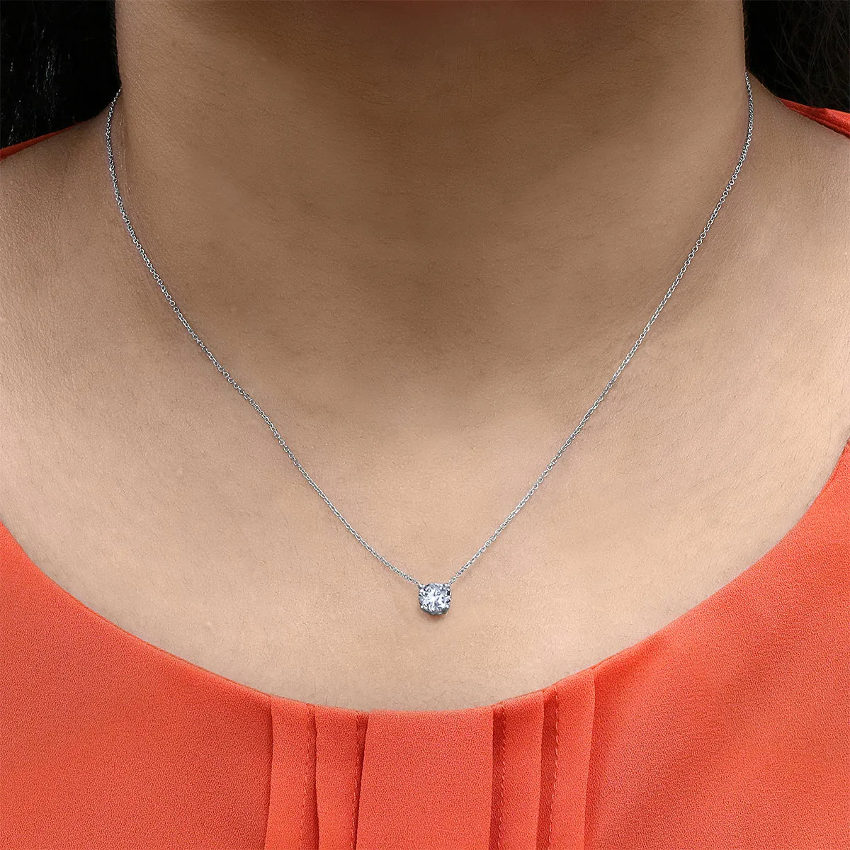 1/2 Carat Floating Round Diamond Solitaire Necklace in 14K White Gold