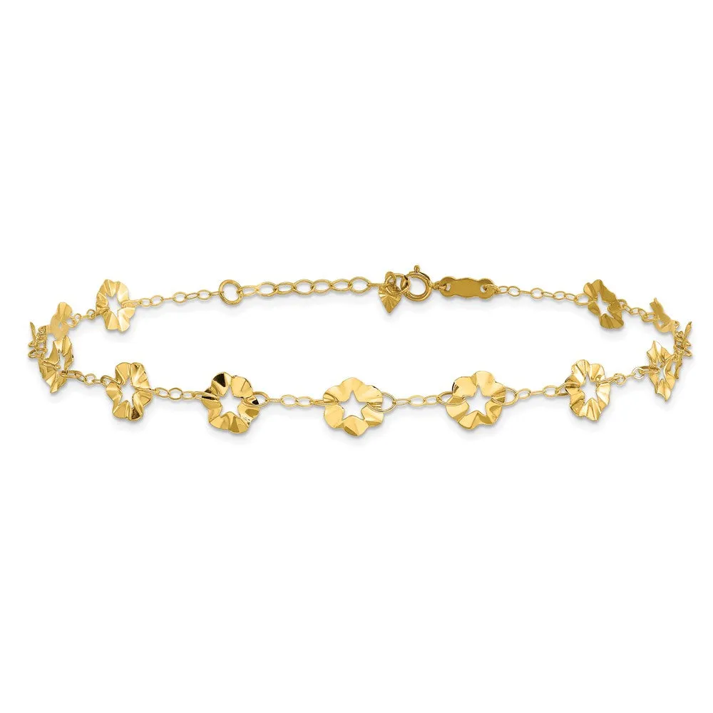 14K Adjustable Flower 9In Plus 1In Ext. Anklet