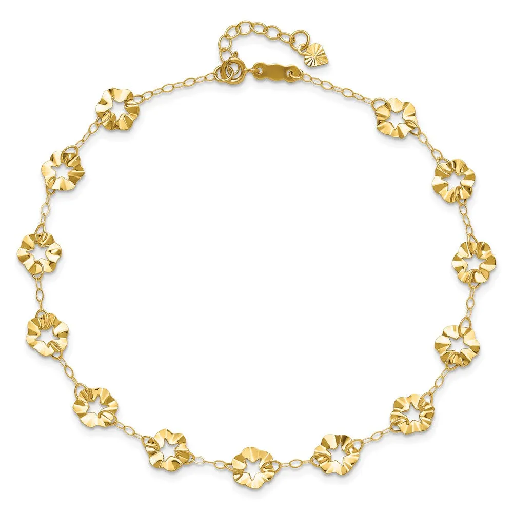 14K Adjustable Flower 9In Plus 1In Ext. Anklet