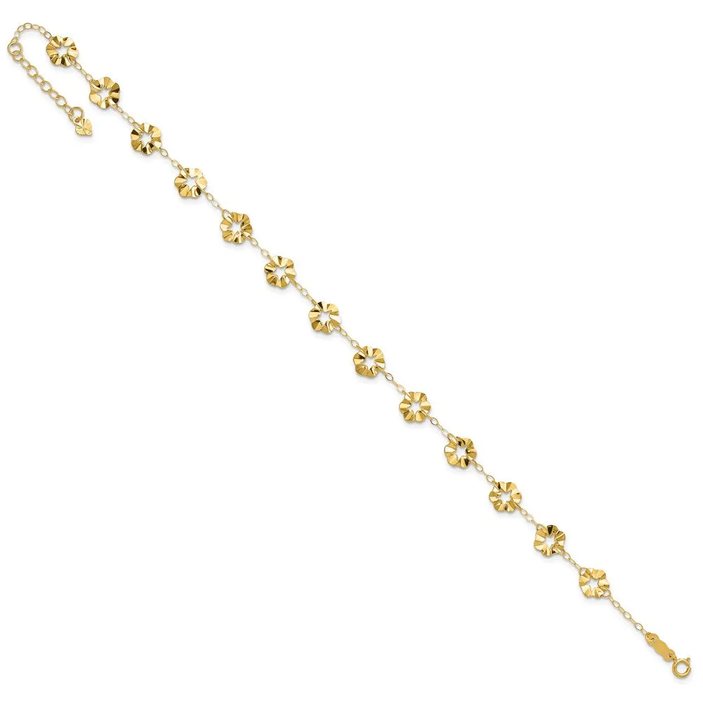 14K Adjustable Flower 9In Plus 1In Ext. Anklet