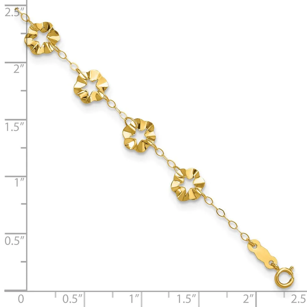 14K Adjustable Flower 9In Plus 1In Ext. Anklet