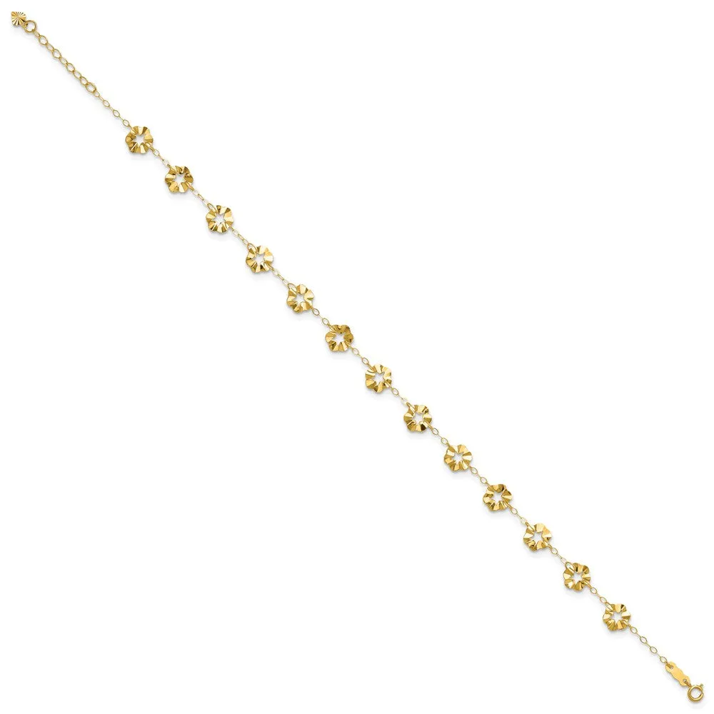 14K Adjustable Flower 9In Plus 1In Ext. Anklet