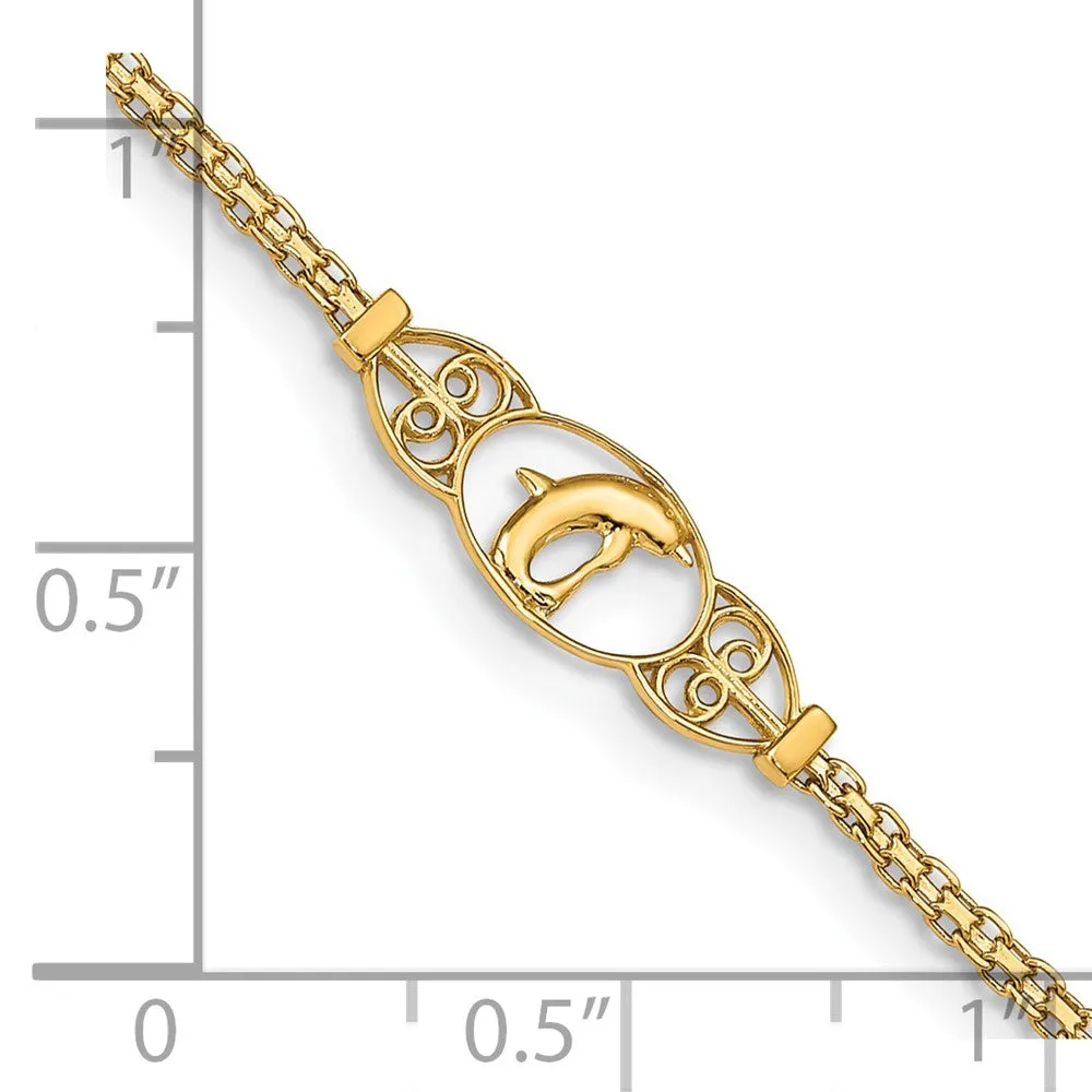 14K Polished Dolphin 9In Anklet