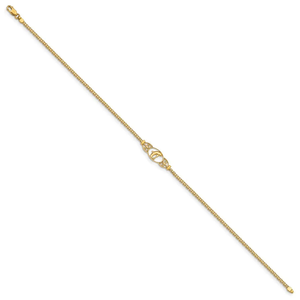 14K Polished Dolphin 9In Anklet