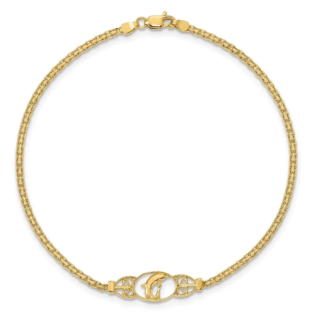 14K Polished Dolphin 9In Anklet