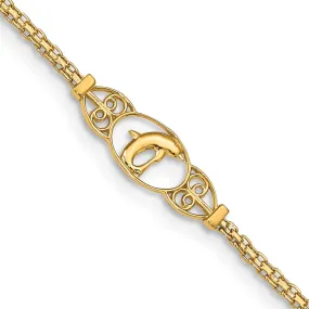 14K Polished Dolphin 9In Anklet