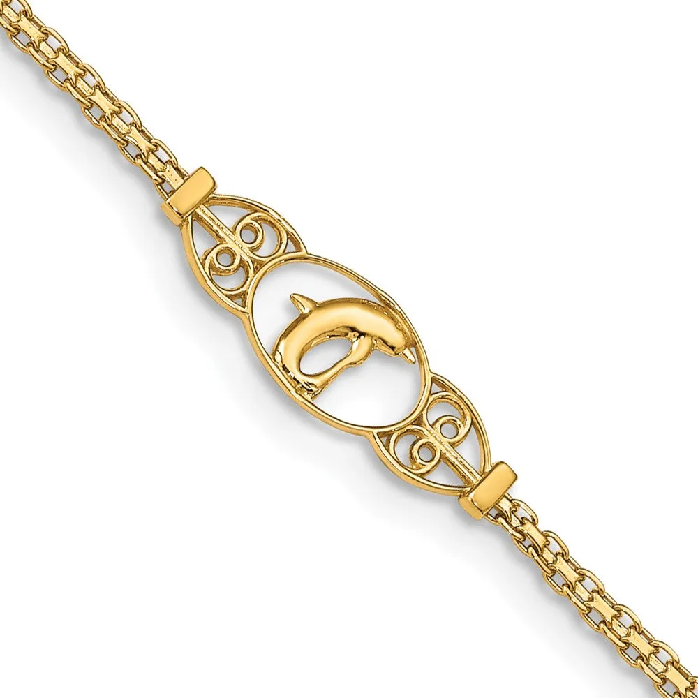 14K Polished Dolphin 9In Anklet
