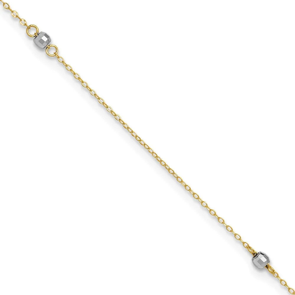 14K Two-Tone Mirror Bead 9In Plus 1In Ext. Anklet