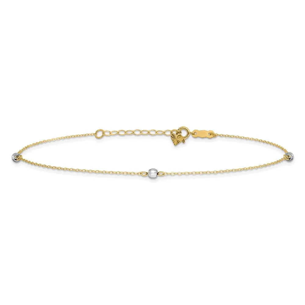 14K Two-Tone Mirror Bead 9In Plus 1In Ext. Anklet