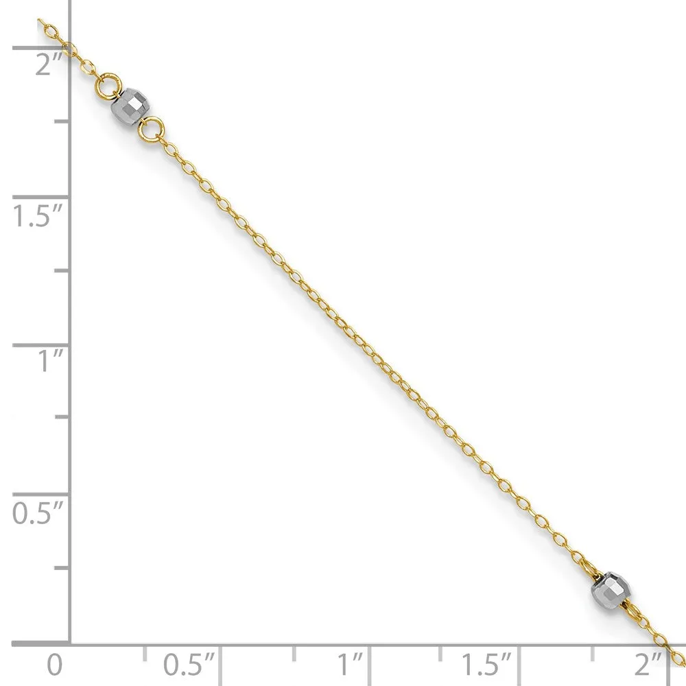 14K Two-Tone Mirror Bead 9In Plus 1In Ext. Anklet