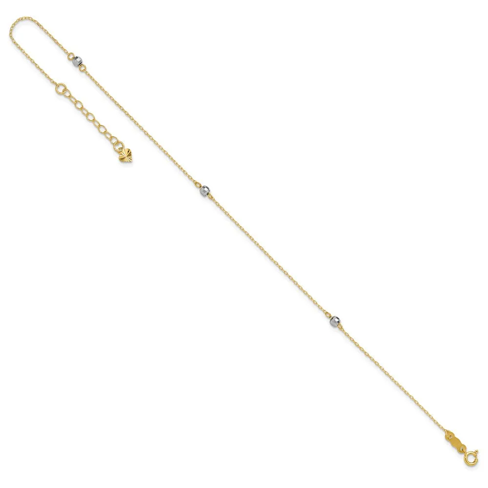 14K Two-Tone Mirror Bead 9In Plus 1In Ext. Anklet
