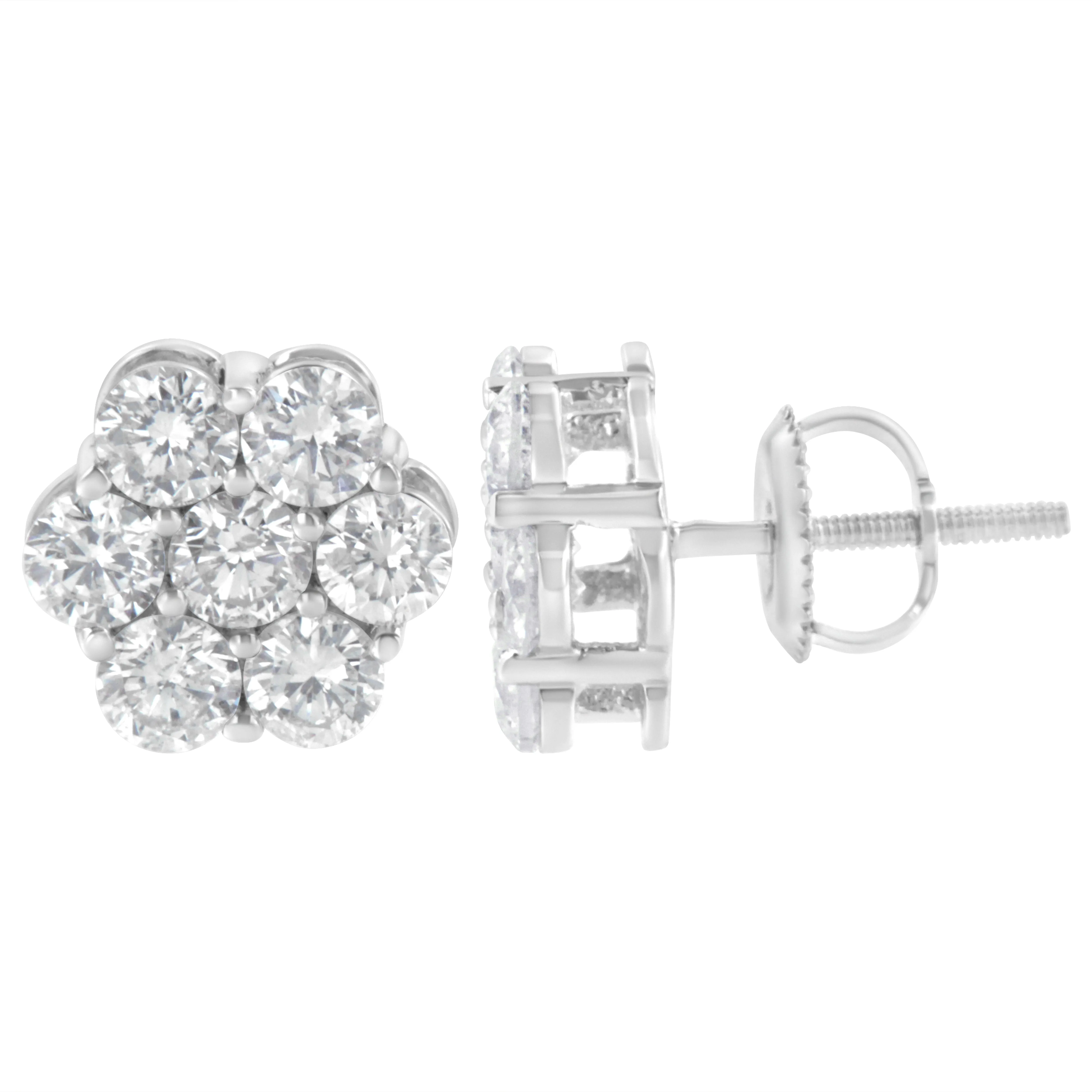 14K White Gold 2 cttw Round Brilliant-cut Diamond Composite Floral Cluster Stud Earring
