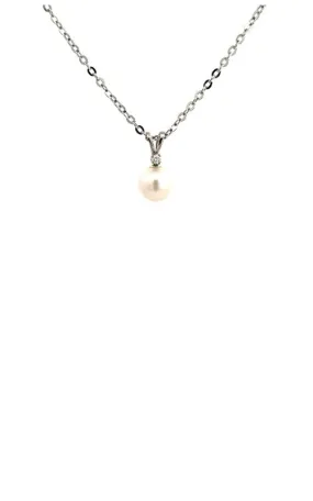 14K WHITE GOLD AKOYA PEARL PENDANT WITH DIAMOND ACCENT G15055