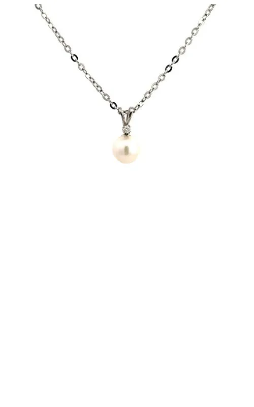 14K WHITE GOLD AKOYA PEARL PENDANT WITH DIAMOND ACCENT G15055