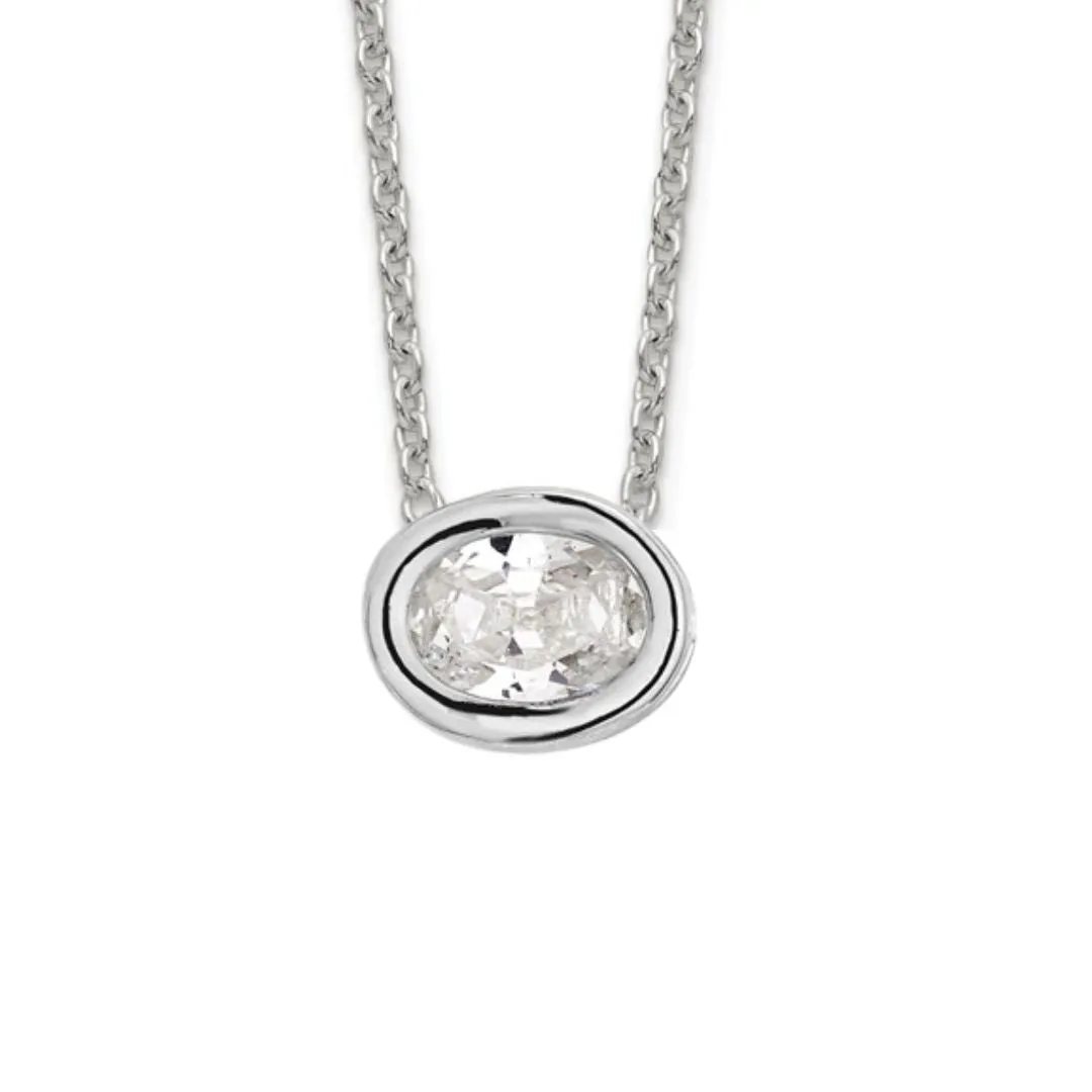 14K White Gold East-West Oval Diamond Pendant