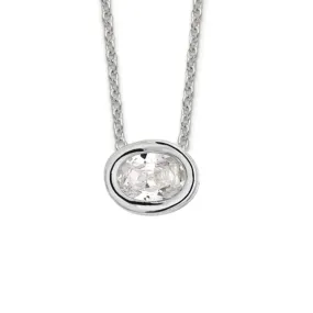14K White Gold East-West Oval Diamond Pendant