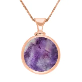 18ct Rose Gold Blue John Mother Of Pearl Double Sided Round Dinky Fob Necklace