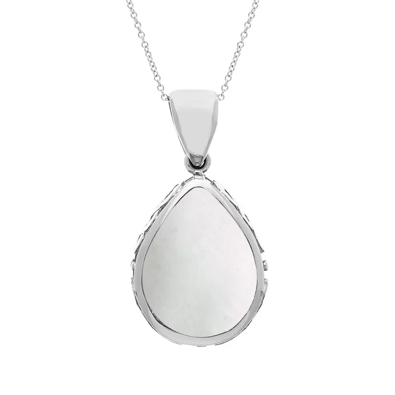 18ct White Gold Blue John Mother Of Pearl Double Sided Celtic Pear Cut Fob Necklace