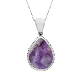 18ct White Gold Blue John Mother Of Pearl Double Sided Celtic Pear Cut Fob Necklace