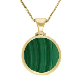 18ct Yellow Gold Whitby Jet Malachite Double Sided Round Dinky Fob Necklace
