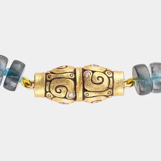18K and Diamond "Seashell" Station Kazakhstan Turquoise Beaded Necklace - M-108DST