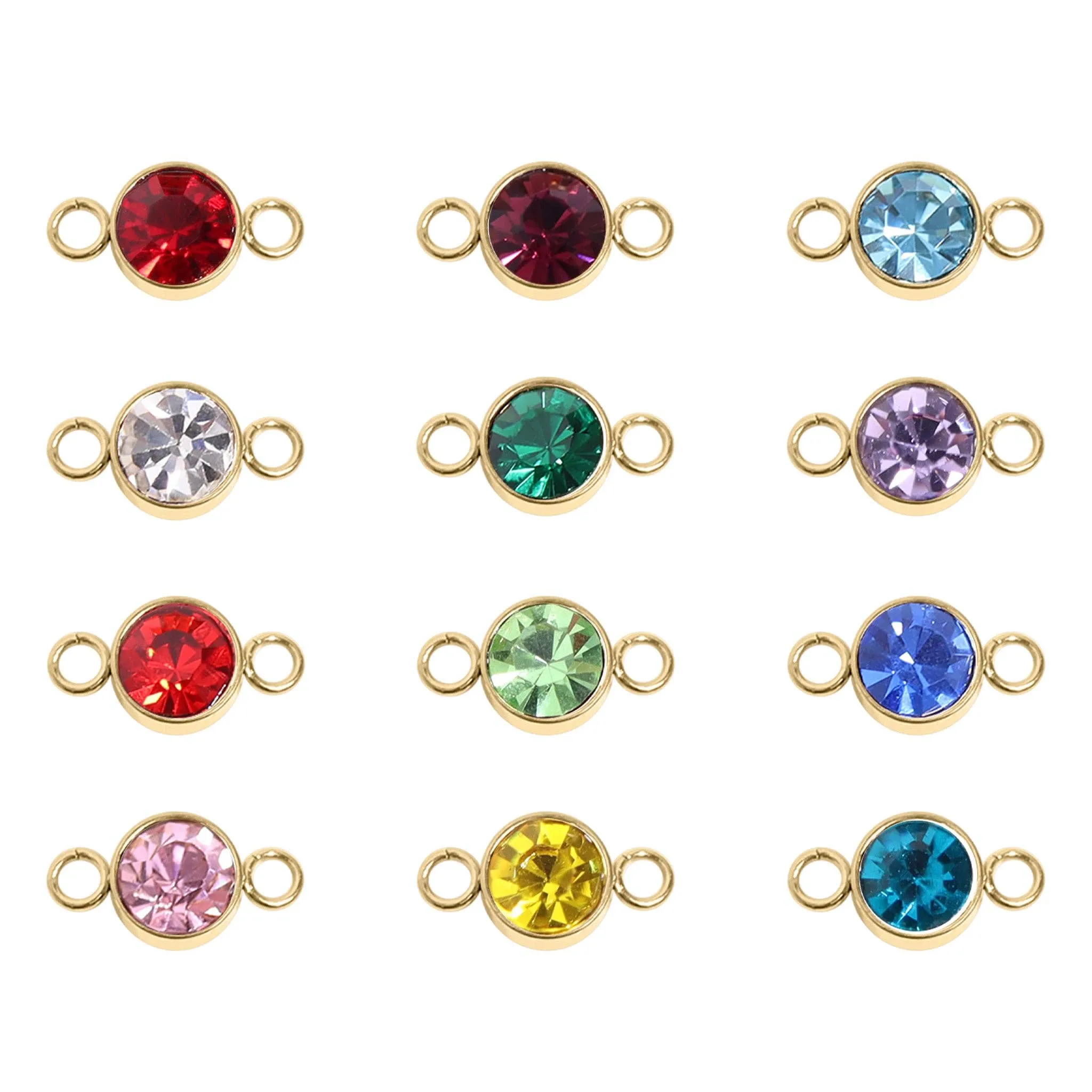 18K Gold PVD Stainless Steel Birthstone Connector Charm Necklace