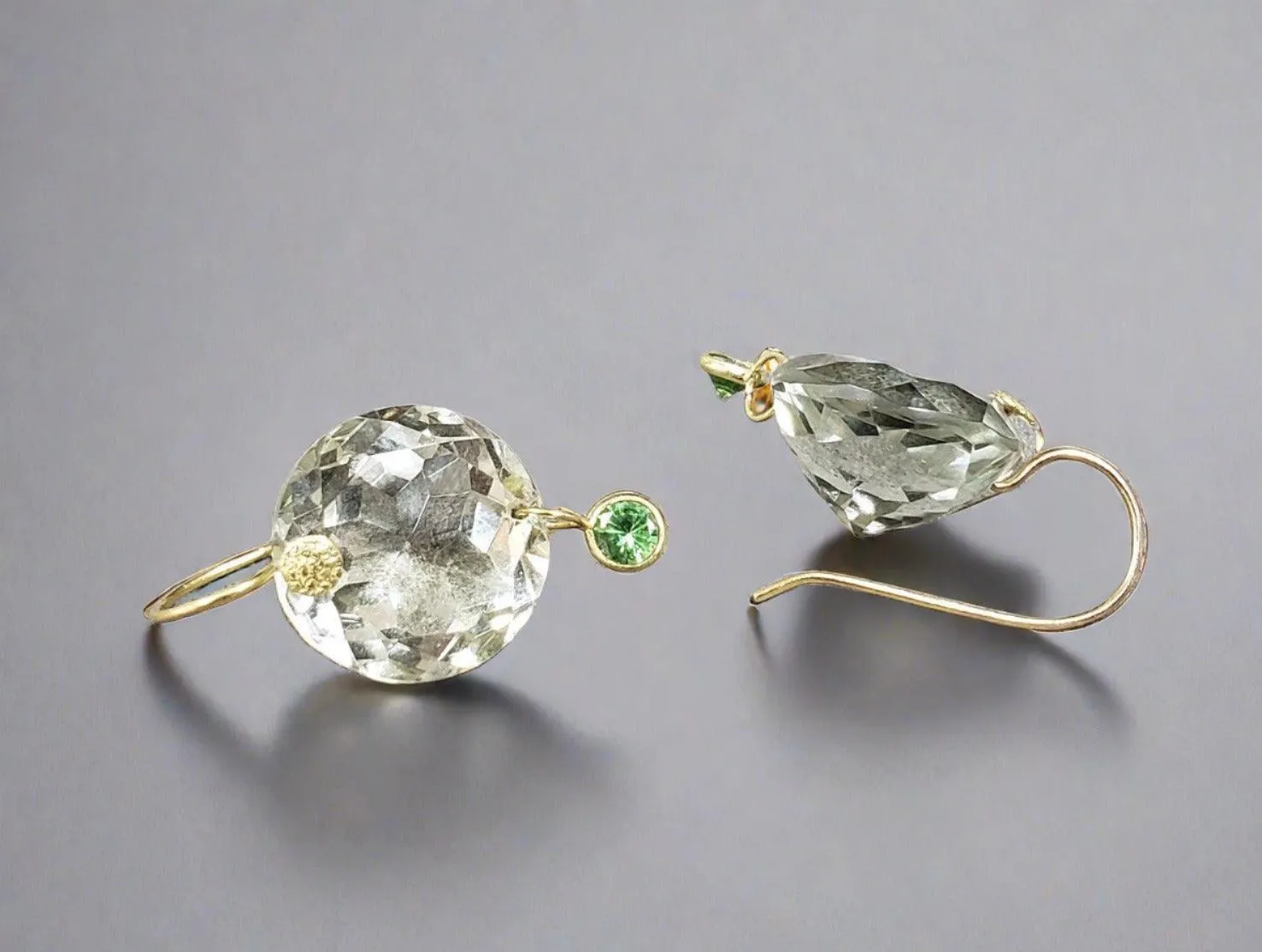 18k Gold Tsavorite Green Amethyst Earrings