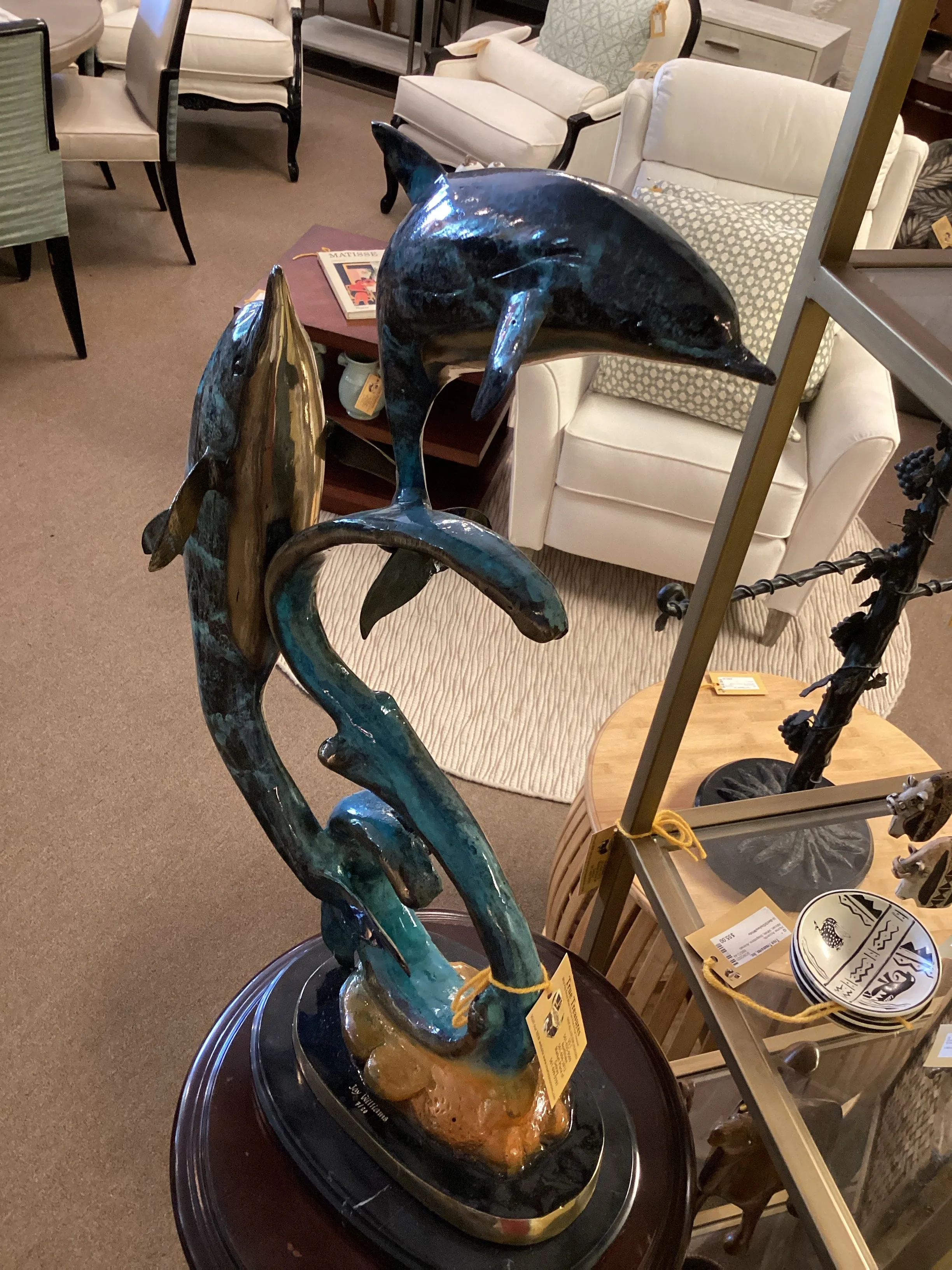 2 Bronze Dolphins on Wave