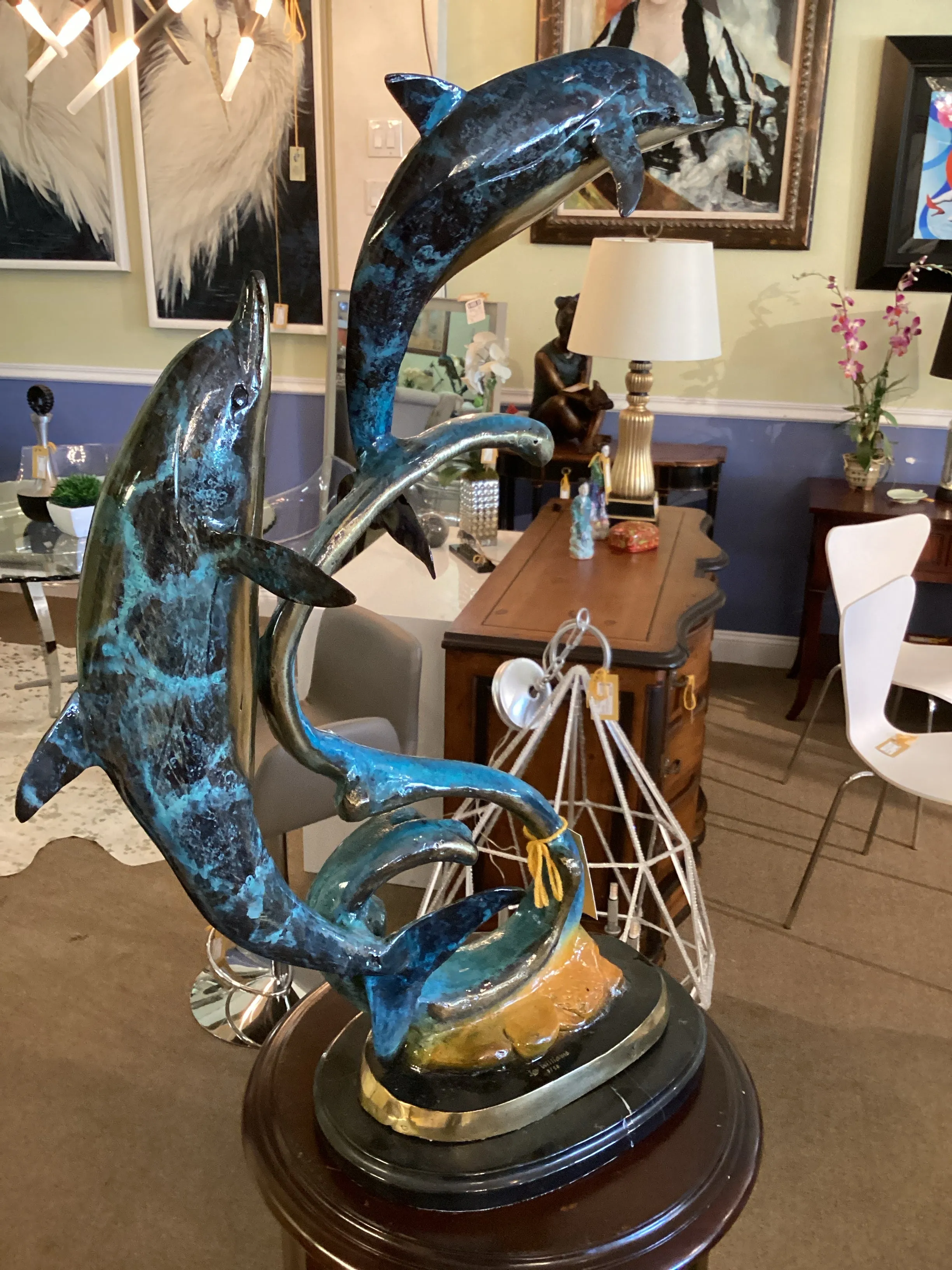 2 Bronze Dolphins on Wave