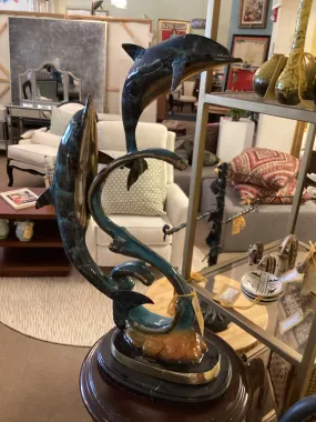 2 Bronze Dolphins on Wave